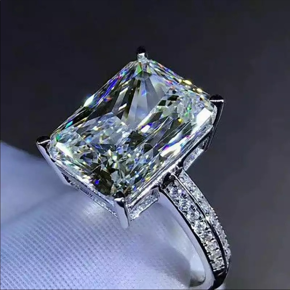 New Women’s 925 Silver Square Diamond Ring - Picture 1 of 5